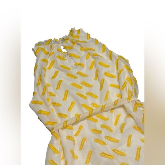 NWT ALI & JAY X ANTHROPOLOGIE yellow & white Corina Textured high neck Romper - Picture 7 of 13